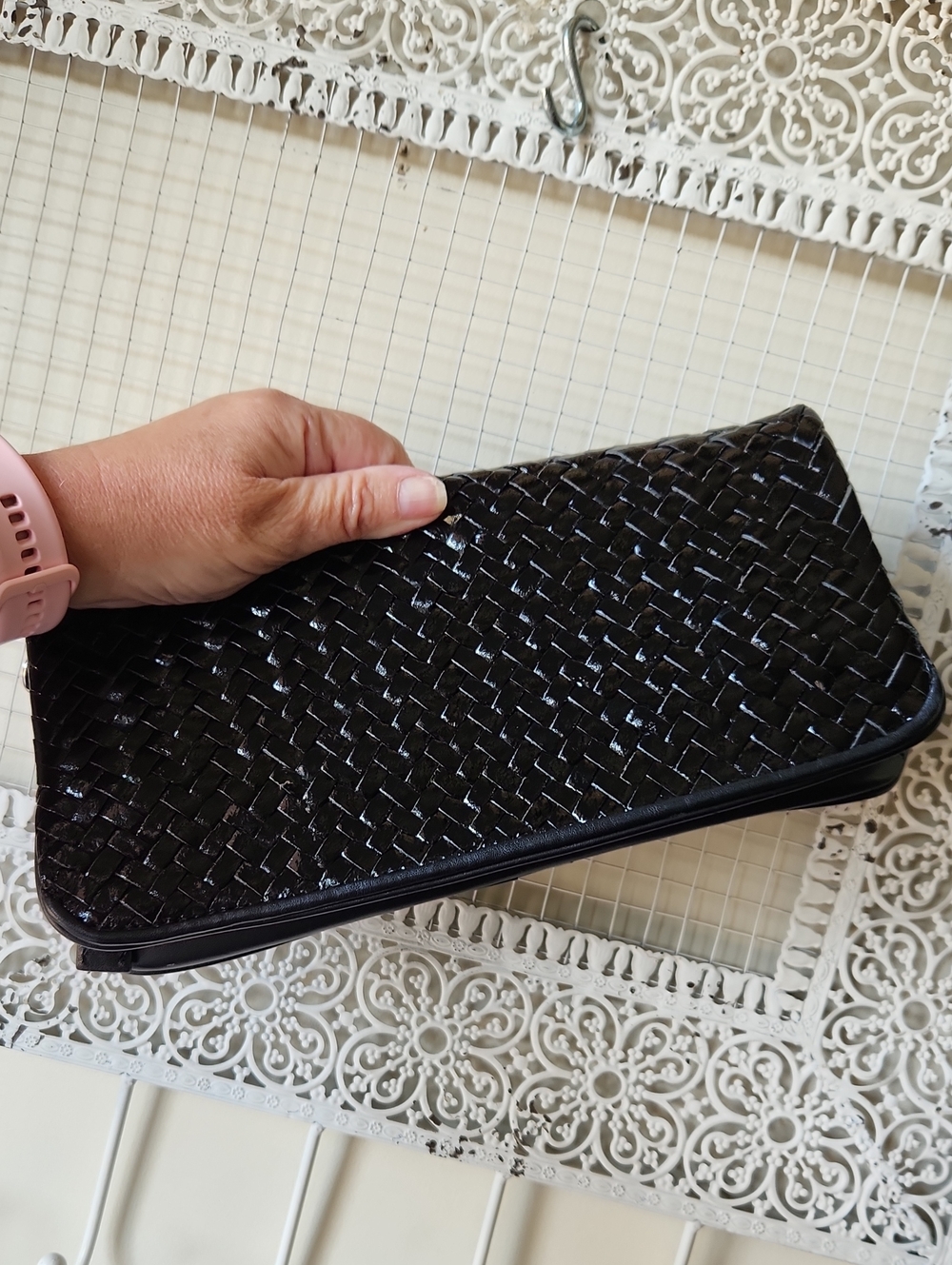 Donald J. Pliner Black Woven Leather Clutch Purse